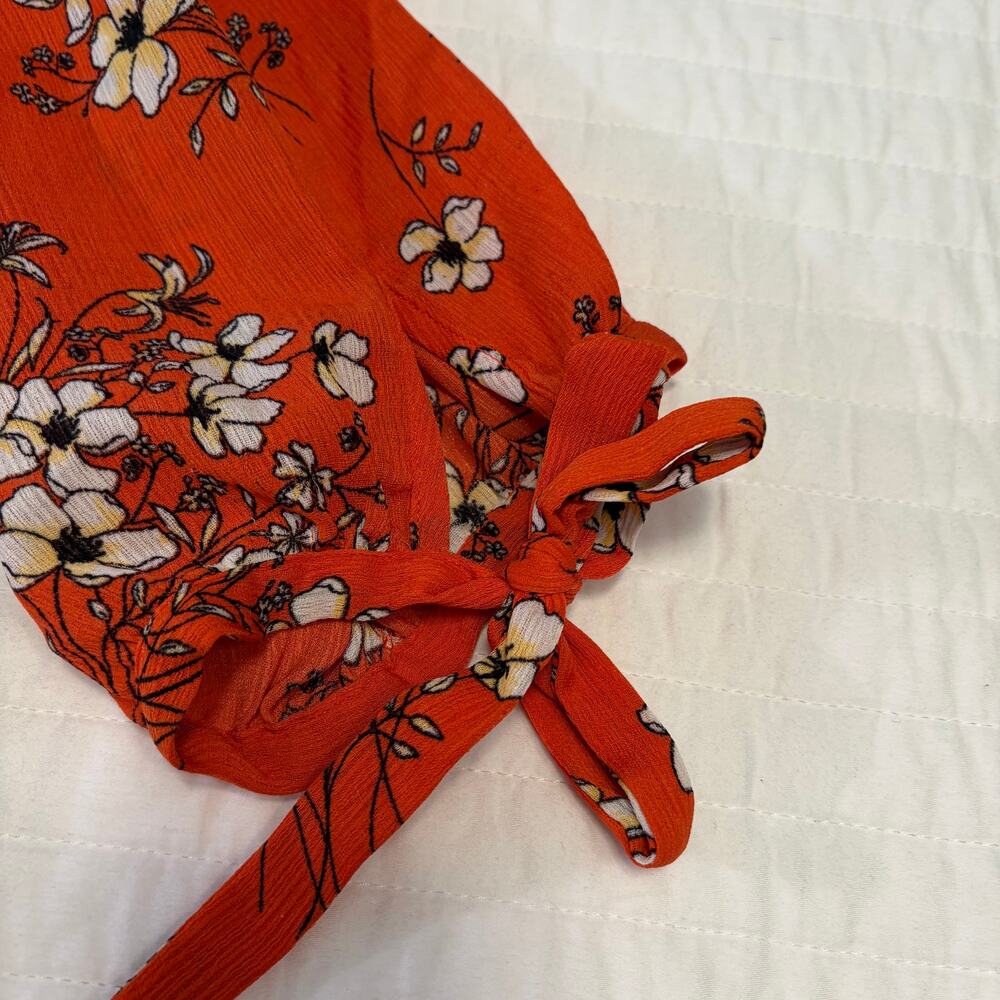 Love J Orange Floral Boho Peasant Tie Short Sleeve Blouse Womens 1X - Picture 3 of 7